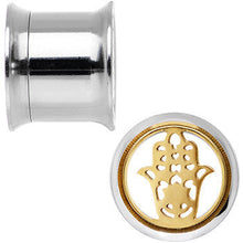 Load image into Gallery viewer, 1/2 Steel Sunlit Hamsa Hand Screw Fit Tunnel Plug Set
