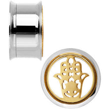 Load image into Gallery viewer, 3/4 Steel Sunlit Hamsa Hand Screw Fit Tunnel Plug Set
