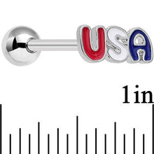 将图片加载到图库查看器，Red White and Blue Text Celebrate All Day USA Barbell Tongue Ring
