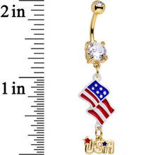 Load image into Gallery viewer, Clear CZ Gem Gold Anodized American Flag USA Dangle Belly Ring
