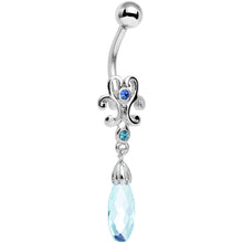 将图片加载到图库查看器，Blue Aqua Gem Filigree Drop Dangle Belly Ring

