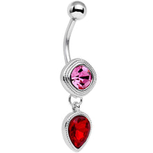 将图片加载到图库查看器，Pink Red CZ Gem Simpe Sass Dangle Belly Ring
