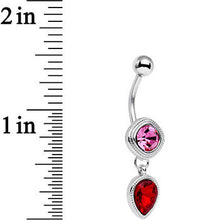将图片加载到图库查看器，Pink Red CZ Gem Simpe Sass Dangle Belly Ring
