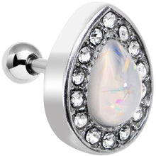 Load image into Gallery viewer, 16G 1/4 White Faux Opal Clear CZ Teardrop Cartilage Earring
