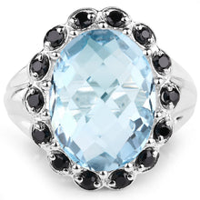 Load image into Gallery viewer, 12.49 Carat Genuine Blue Topaz &amp; Black Spinel .925 Sterling Silver Ring

