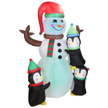 Load image into Gallery viewer, 5.9Ft Snowman and Penguin Blow Up Yard Decoration with LED Light Built-in Air Blower
