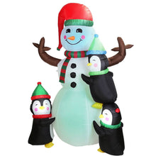 Load image into Gallery viewer, 5.9Ft Snowman and Penguin Blow Up Yard Decoration with LED Light Built-in Air Blower
