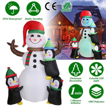 Load image into Gallery viewer, 5.9Ft Snowman and Penguin Blow Up Yard Decoration with LED Light Built-in Air Blower
