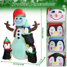 Load image into Gallery viewer, 5.9Ft Snowman and Penguin Blow Up Yard Decoration with LED Light Built-in Air Blower
