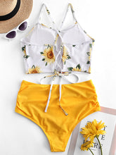 Load image into Gallery viewer, High Waist Bikini Sunflower Swimsuit Women Bikini Floral Swimsuit Floral Crop Tie Knot Front High Waist Bikini Set Two Piece Swimsuit For Women  Summer High Waisted Bathing Suit
