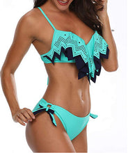 Load image into Gallery viewer, Tropical Bikini  Bottom Padded Ruffled Top Push Up Bikini Swimsuit For Women Underwire Bikini Top Ruffle Padded Two Piece Bathing Suits Teen Girls Two Piece Swimsuit Women Cross Back Bathing Suit Swimwear
