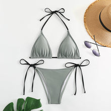 将图片加载到图库查看器，Swimwear Women Bandage Women Triangle Bathing Suits 2 Pieces Bikini Bowknot Swimsuit Bikini Set Swimwear Bikini Sets Bikinis Bathing Suit Push Up Swimsuit Summer Beachwear
