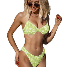 将图片加载到图库查看器，Bikini Ditsy Floral Tie Front Bandeau V Neck 2 Piece Swimsuit for Women – High Cut Cheeky Bikini Set with Hollow Out Detail and Stretchy Polyamide Fabric – Flirty Summer Beachwear for Poolside Style and Tropical Getaways
