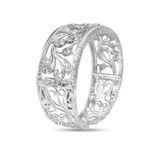 将图片加载到图库查看器，18K White Gold 3 1/4 Cttw Pave Diamond Openwork Floral Filigree Swirl Bangle Cuff Bracelet (H-I Color, VS2-SI1 Clarity)
