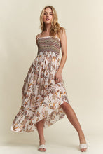 Load image into Gallery viewer, New Summer Smocked Printed Square Neck Tie Shoulder Cami Dress – Trendy, Chic, Feminine, Comfortable, Stylish Summer Dress
