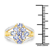 Load image into Gallery viewer, 14K Yellow Gold Plated 1.59 Carat Genuine Tanzanite and White Topaz .925 Sterling Silver Ring
