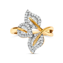 Load image into Gallery viewer, 18K Yellow and White Gold Plated .925 Sterling Silver 3/8 Cttw Baguette and Round Diamond Bypass Triple Leaf Ring (I-J Color, I1-I2 Clarity) - Size 7
