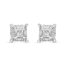 Load image into Gallery viewer, .925 Sterling Silver 1/4 Cttw Miracle Set Princess-Cut Diamond Solitaire Stud Earrings with Hidden Halo (I-J Color, SI2-I1 Clarity)
