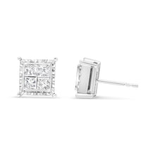 Load image into Gallery viewer, 14K White Gold 1 1/2 Cttw Invisible Set Princess-Cut Diamond Contemporary Wavy Quad Stud Earrings (I-J Color, I1-I2 Clarity)
