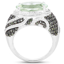 Load image into Gallery viewer, 5.98 Carat Genuine Green Amethyst &amp; Green Diamond .925 Sterling Silver Ring
