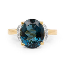 Load image into Gallery viewer, 14K Yellow Gold Plated 6.09 Carat Genuine London Blue Topaz &amp; White Diamond .925 Sterling Silver Ring
