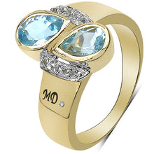 Load image into Gallery viewer, 14K Yellow Gold Plated 1.86 Carat Genuine Blue Topaz, White Topaz &amp; White Diamond .925 Sterling Silver Ring
