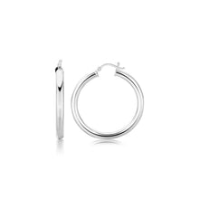 将图片加载到图库查看器，Sterling Silver Thick Rhodium Plated Polished Hoop Style Earrings (35mm)
