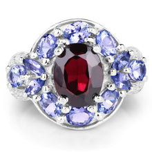 Load image into Gallery viewer, 4.20 Carat Genuine Garnet, Tanzanite &amp; White Topaz .925 Sterling Silver Ring
