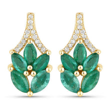 Load image into Gallery viewer, 0.91 Carat Genuine Zambian Emerald and White Diamond 14K Yellow Gold Earrings
