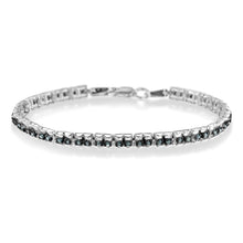 Load image into Gallery viewer, Black Rhodium over .925 Sterling Silver 1.0 Cttw Rose Cut Diamond Double-Link 7" Tennis Bracelet (Blue Color, I1-I2 Clarity)
