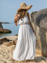 Load image into Gallery viewer, White V-Neck Tie Shoulder Maxi Dress Effortless &amp; Flowy Summer Essential Long Girls Dress
