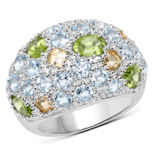 将图片加载到图库查看器，11.38 Carat Genuine Peridot, Citrine and Blue Topaz .925 Sterling Silver Ring
