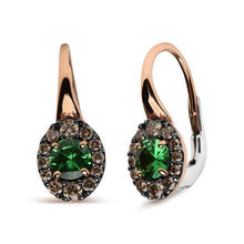 Load image into Gallery viewer, 18K Rose and White Gold 3/8 Cttw Round Brown Diamonds and Round Green Tsavorite Gemstone Halo Drop Hoop Earrings (Brown Color, SI1-SI2 Clarity)

