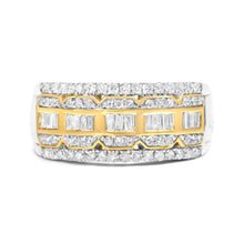 将图片加载到图库查看器，10K White and Yellow Gold 1.00 Cttw Baguette and Round cut Diamond Art Deco Multi-Row Ring Band (I-J Color, I1-I2 Clarity) - Ring Size 7
