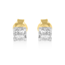 Load image into Gallery viewer, 10k Yellow Gold Princess Diamond Quad Stud Earrings (1/4 cttw, J-K Color, I2-I3 Clarity)
