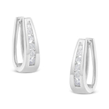 将图片加载到图库查看器，14k White Gold 1/4 Cttw Channel-Set Brilliant Round-Cut Diamond Hoop Earrings (I-J Color, I2-I3 Clarity)
