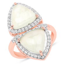 Load image into Gallery viewer, 18K Rose Gold Plated 7.58 Carat Genuine Prehnite and White Topaz .925 Sterling Silver Ring

