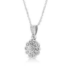Load image into Gallery viewer, .925 Sterling Silver Diamond Accent Sunburst Milgrain 18" Pendant Necklace (I-J Color, I1-I2 Clarity)
