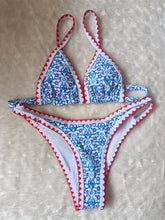 Load image into Gallery viewer, New Blossom Charm High-Cut Bikini Set For Summer – Strapless Floral Print Swimsuit with Elegant Embroidered Cut-Out Triangular Top Contrast Trim and Back Buckle – Women’s 2-Piece Summer Beachwear
