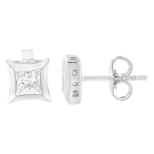 Load image into Gallery viewer, 10K White Gold 1/2 Cttw Invisible Set Princess-Cut Diamond Stud Earrings (H-I Color, SI2-I1 Clarity)
