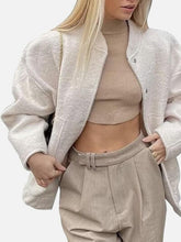 将图片加载到图库查看器，Autumn Casual Full Size Drop Shoulder Snap Down Jacket with Buttoned Front and Pockets
