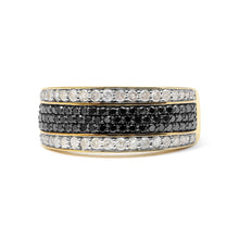 Load image into Gallery viewer, 14K Yellow Gold Plated .925 Sterling Silver 1 1/4 Cttw White and Black Treated Diamond Multi Row Band (Black/I-J Color, I2-I3 Clarity) - Size 10
