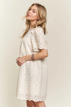 将图片加载到图库查看器，Ruffled Eyelet Round Neck Summer Dress For Women – Elegant Feminine Eyelet Dress with Ruffled Details for Garden Parties &amp; Special Occasions
