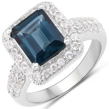 将图片加载到图库查看器，5.03 Carat Genuine London Blue Topaz and White Topaz .925 Sterling Silver Ring
