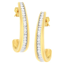 将图片加载到图库查看器，10K Yellow Gold 1 cttw Channel Set Diamond J-Hoop Earrings (H-I Clarity, I1-I2 Color)
