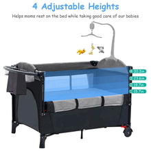 将图片加载到图库查看器，6-in-1 Foldable Baby Crib with Activity Center Diaper Changing Table
