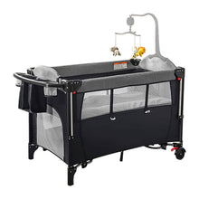将图片加载到图库查看器，6-in-1 Foldable Baby Crib with Activity Center Diaper Changing Table
