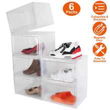 将图片加载到图库查看器，6-Pack: Collapsible Shoe Box Stackable Shoe Storage Bin with Magnetic Door
