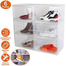 将图片加载到图库查看器，6-Pack: Collapsible Shoe Box Stackable Shoe Storage Bin with Magnetic Door
