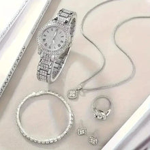 Load image into Gallery viewer, 6-Pieces: Elegant Women's Jewelry Set with Quartz Roman Numerals Watch
